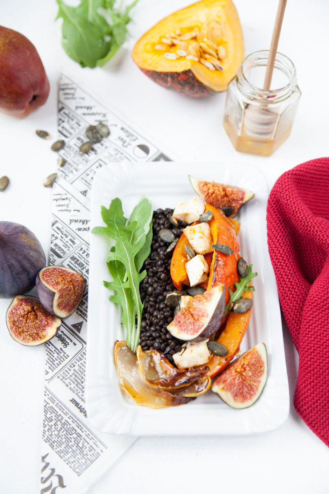 Squash Meets Fig, Feta, Honey & Lentils